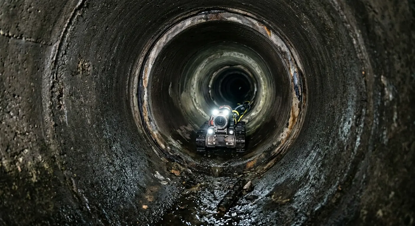 Robotic sewer camera inspecting pipe interior for Sewer Line Cleaning in Milton